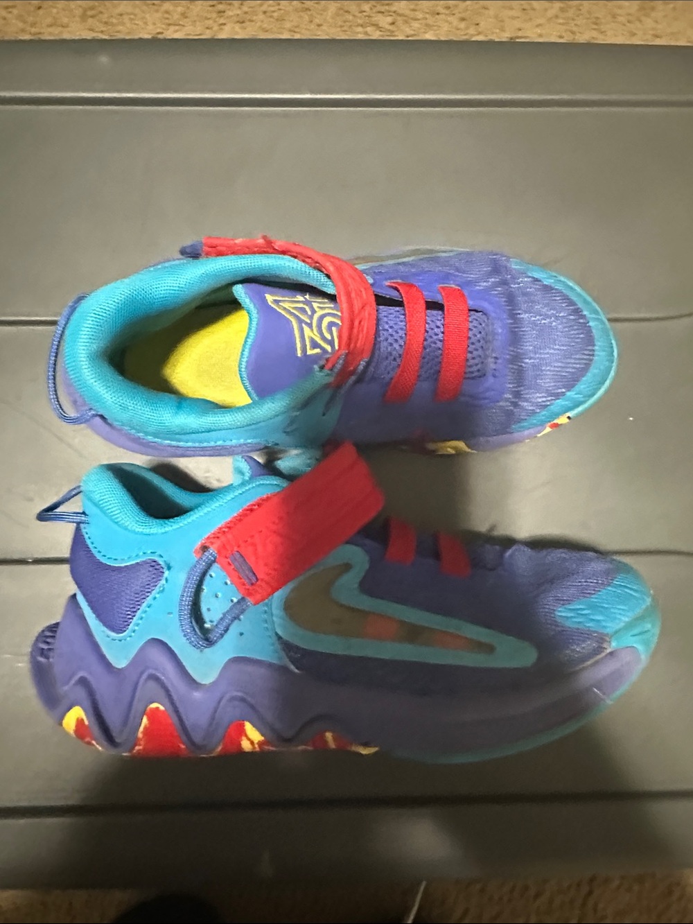 Nike Kids Teal and Purple Sneakers with Red Straps